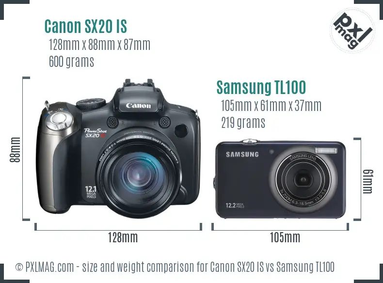 Canon SX20 IS vs Samsung TL100 size comparison