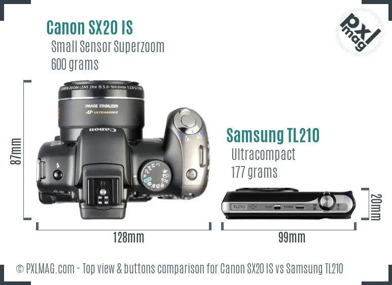 Canon SX20 IS vs Samsung TL210 top view buttons comparison
