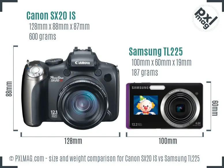 Canon SX20 IS vs Samsung TL225 size comparison