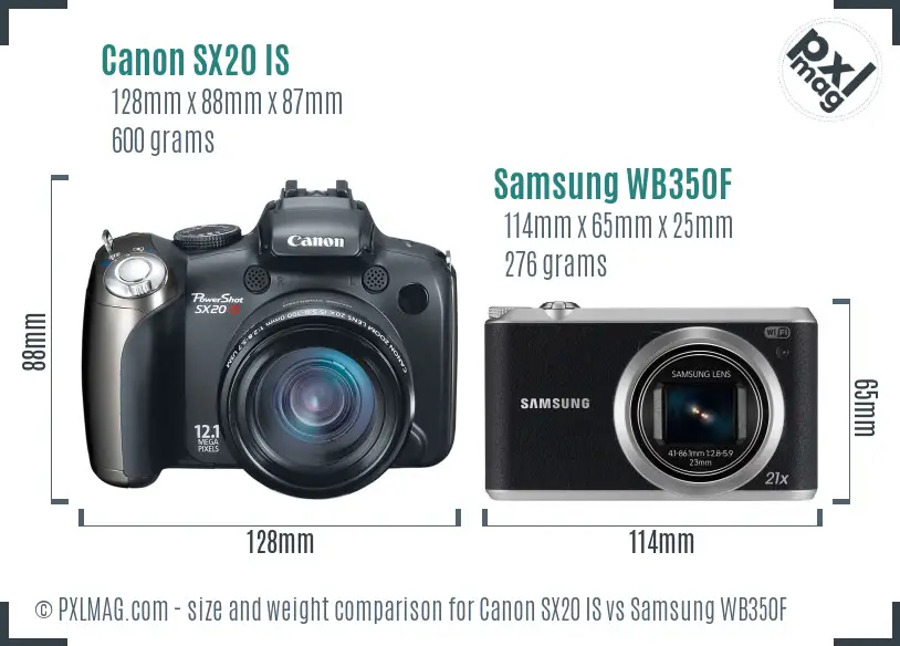 Canon SX20 IS vs Samsung WB350F size comparison
