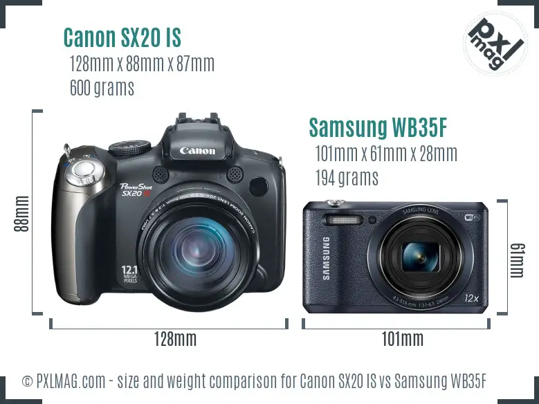 Canon SX20 IS vs Samsung WB35F size comparison