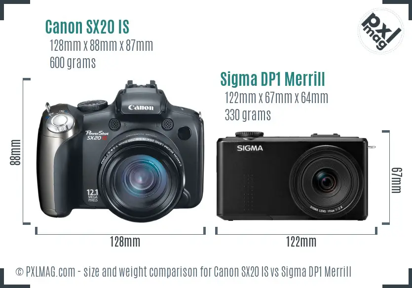 Canon SX20 IS vs Sigma DP1 Merrill size comparison Canon SX20 IS vs Sigma DP1 Merrill size comparison
