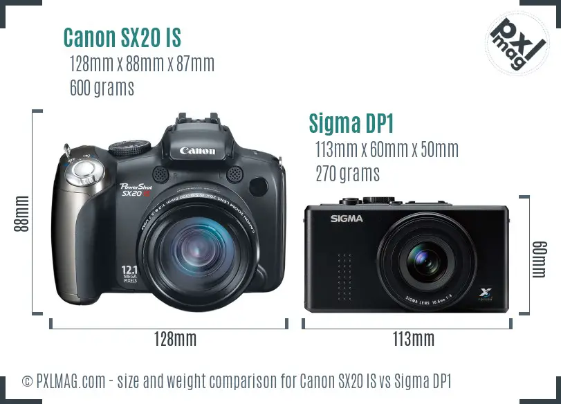 Canon SX20 IS vs Sigma DP1 size comparison