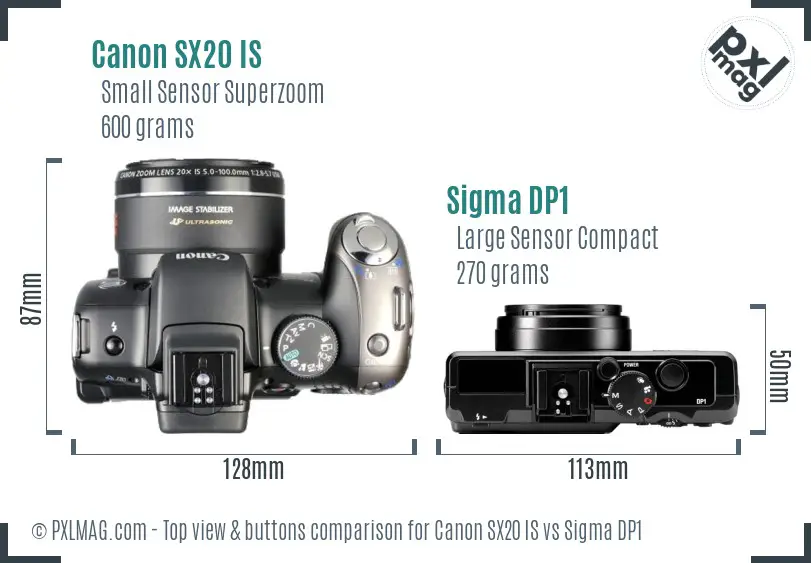 Canon SX20 IS vs Sigma DP1 top view buttons comparison