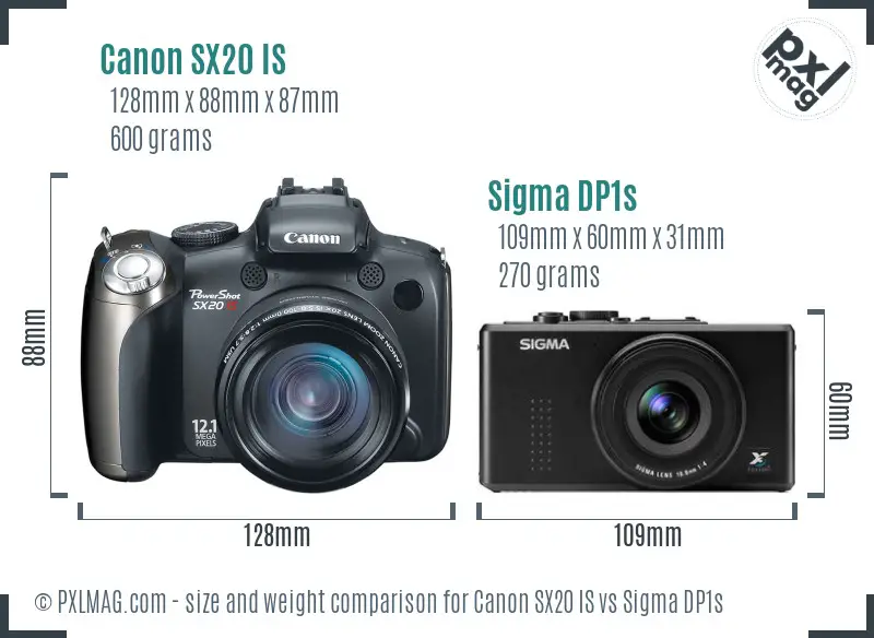 Canon SX20 IS vs Sigma DP1s size comparison Canon SX20 IS vs Sigma DP1s size comparison