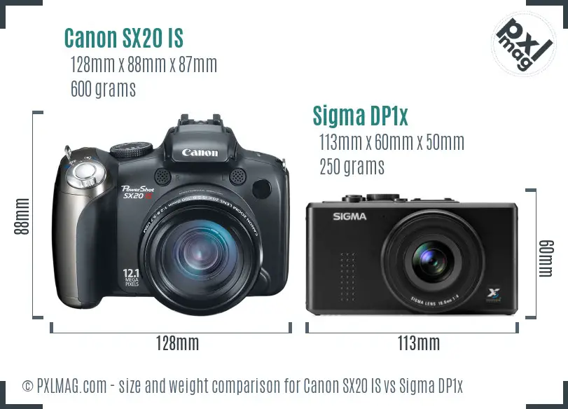 Canon SX20 IS vs Sigma DP1x size comparison