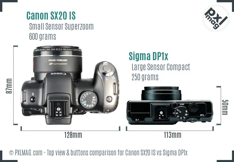 Canon SX20 IS vs Sigma DP1x top view buttons comparison