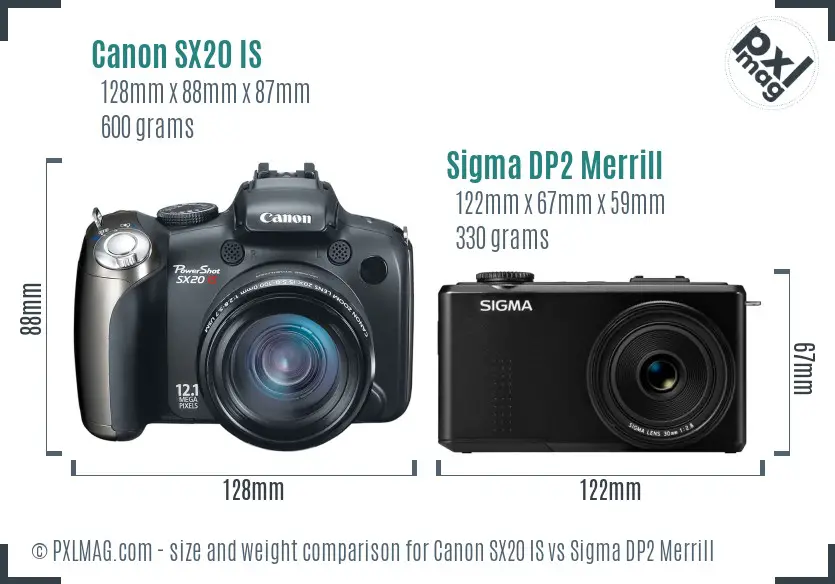 Canon SX20 IS vs Sigma DP2 Merrill size comparison