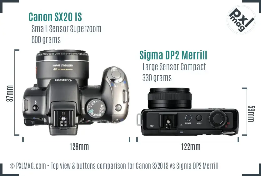 Canon SX20 IS vs Sigma DP2 Merrill top view buttons comparison