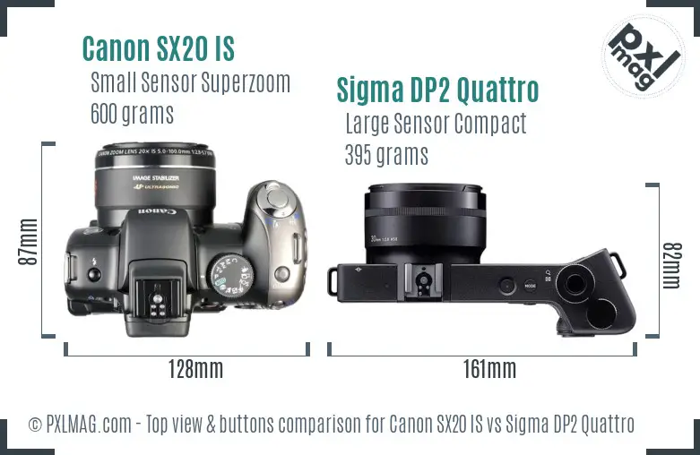 Canon SX20 IS vs Sigma DP2 Quattro top view buttons comparison