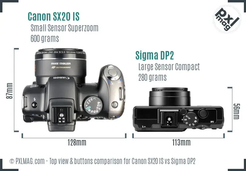 Canon SX20 IS vs Sigma DP2 top view buttons comparison