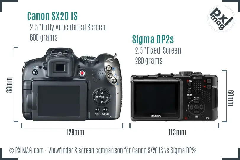 Canon SX20 IS vs Sigma DP2s Screen and Viewfinder comparison