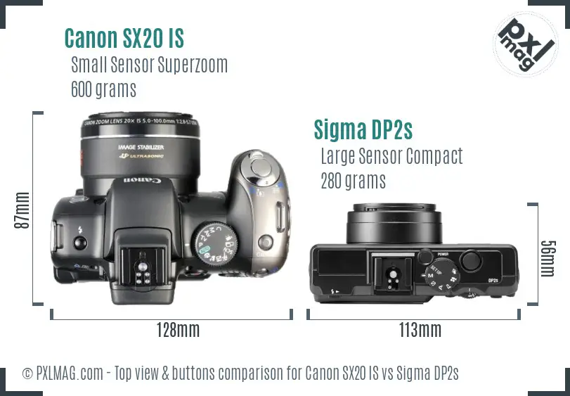 Canon SX20 IS vs Sigma DP2s top view buttons comparison