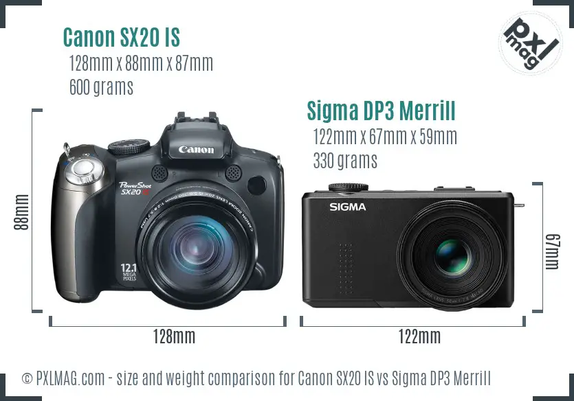 Canon SX20 IS vs Sigma DP3 Merrill size comparison