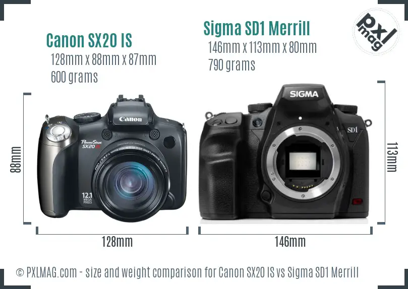 Canon SX20 IS vs Sigma SD1 Merrill size comparison Canon SX20 IS vs Sigma SD1 Merrill size comparison