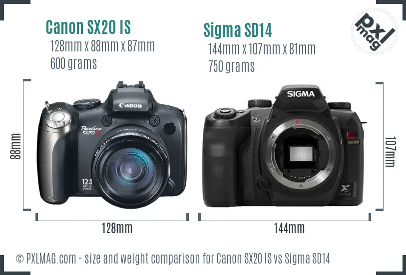 Canon SX20 IS vs Sigma SD14 size comparison