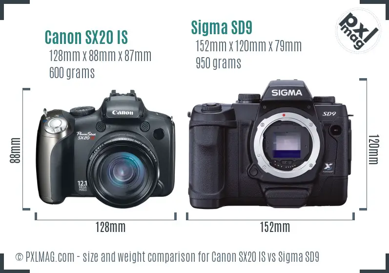 Canon SX20 IS vs Sigma SD9 size comparison