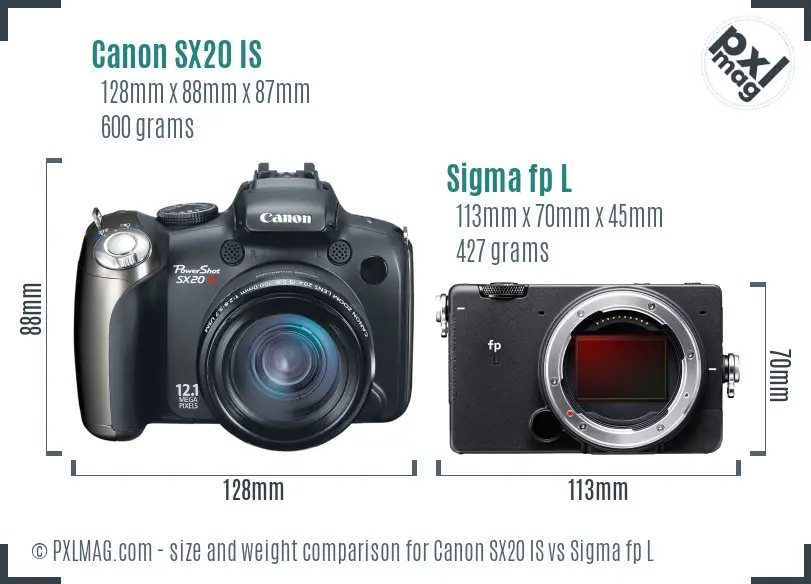 Canon SX20 IS vs Sigma fp L size comparison