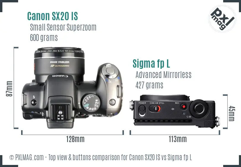 Canon SX20 IS vs Sigma fp L top view buttons comparison