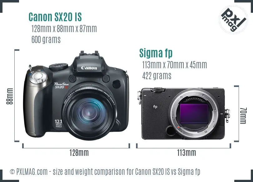 Canon SX20 IS vs Sigma fp size comparison