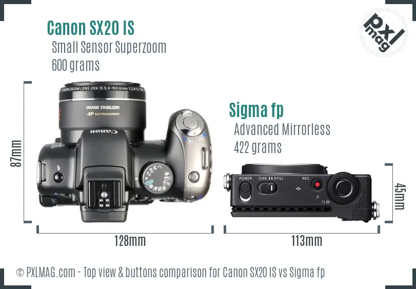 Canon SX20 IS vs Sigma fp top view buttons comparison