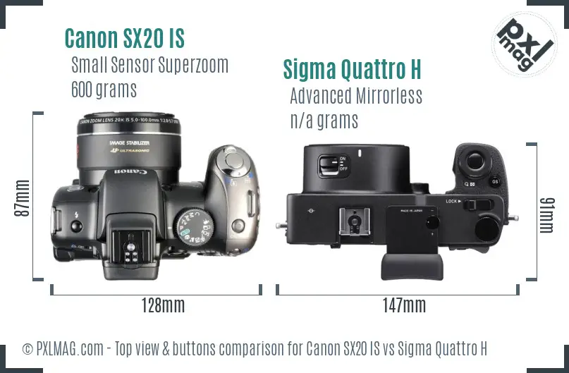 Canon SX20 IS vs Sigma Quattro H top view buttons comparison