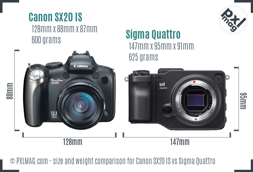 Canon SX20 IS vs Sigma Quattro size comparison Canon SX20 IS vs Sigma Quattro size comparison