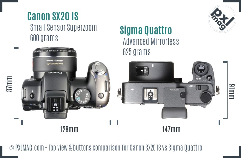 Canon SX20 IS vs Sigma Quattro top view buttons comparison