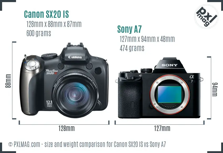 Canon SX20 IS vs Sony A7 size comparison Canon SX20 IS vs Sony A7 size comparison