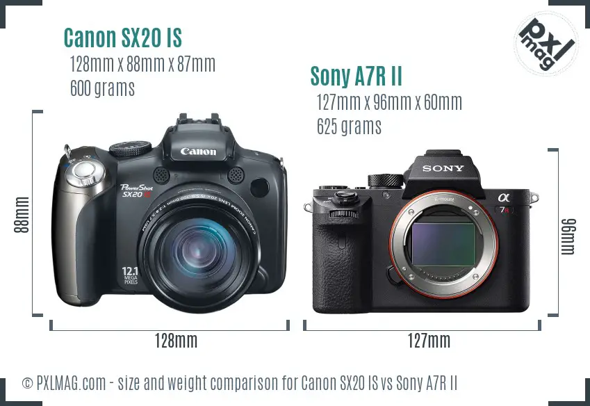 Canon SX20 IS vs Sony A7R II size comparison