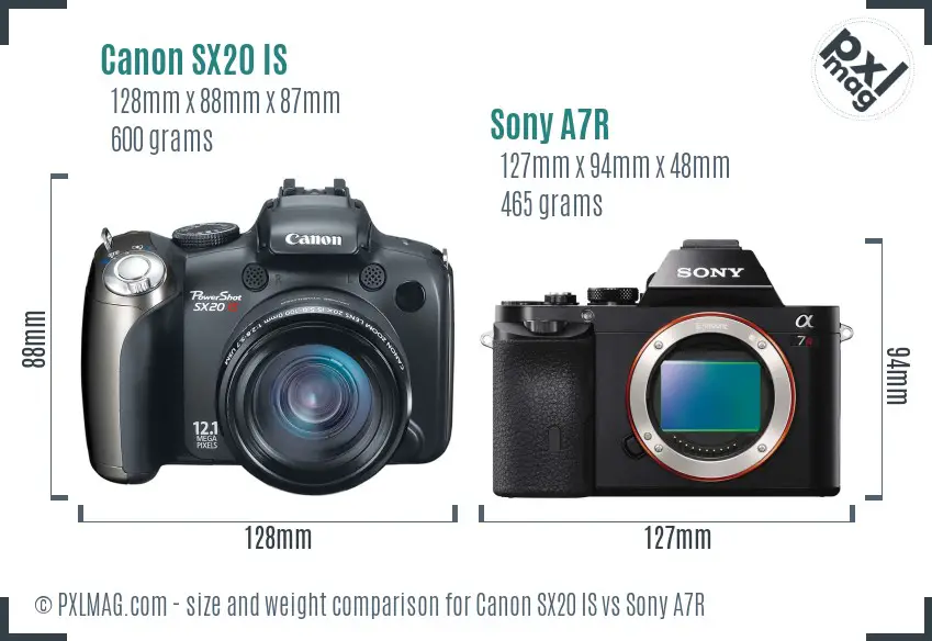 Canon SX20 IS vs Sony A7R size comparison