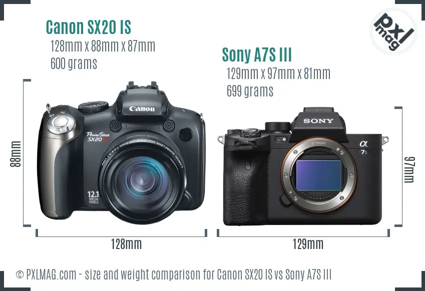 Canon SX20 IS vs Sony A7S III size comparison