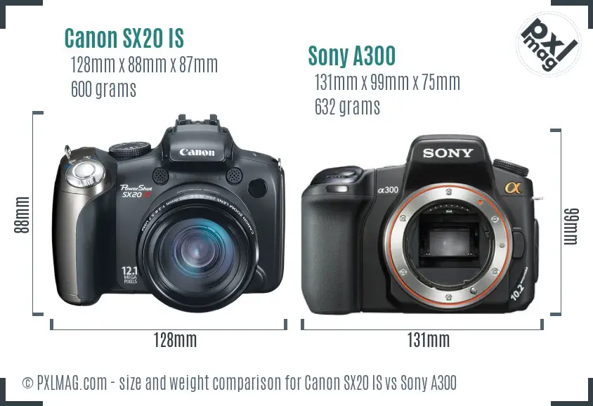 Canon SX20 IS vs Sony A300 size comparison Canon SX20 IS vs Sony A300 size comparison