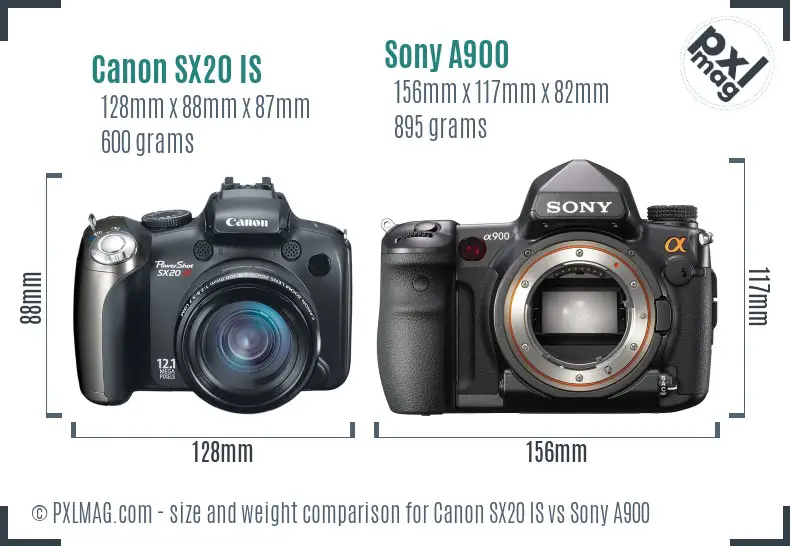 Canon SX20 IS vs Sony A900 size comparison