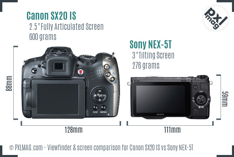 Canon SX20 IS vs Sony NEX-5T Screen and Viewfinder comparison