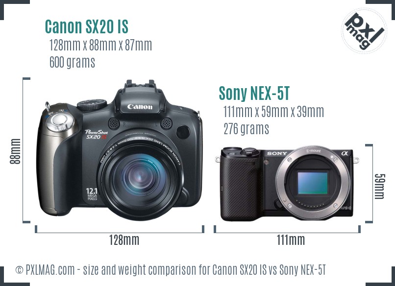 Canon SX20 IS vs Sony NEX-5T size comparison Canon SX20 IS vs Sony NEX-5T size comparison