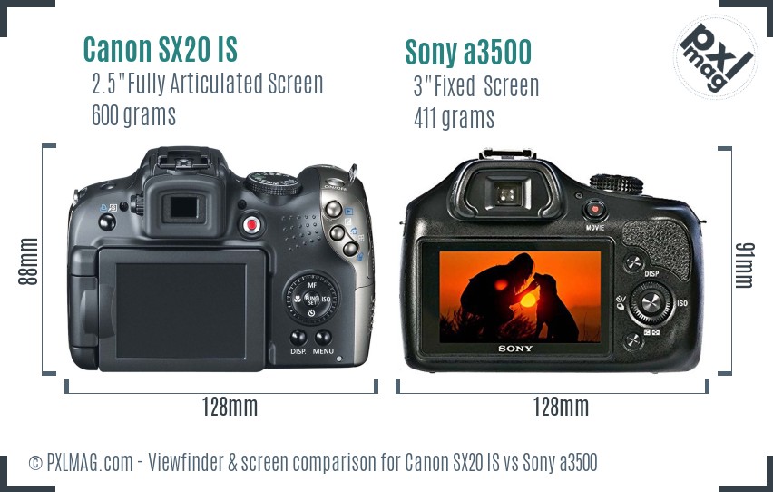 Canon SX20 IS vs Sony a3500 Screen and Viewfinder comparison
