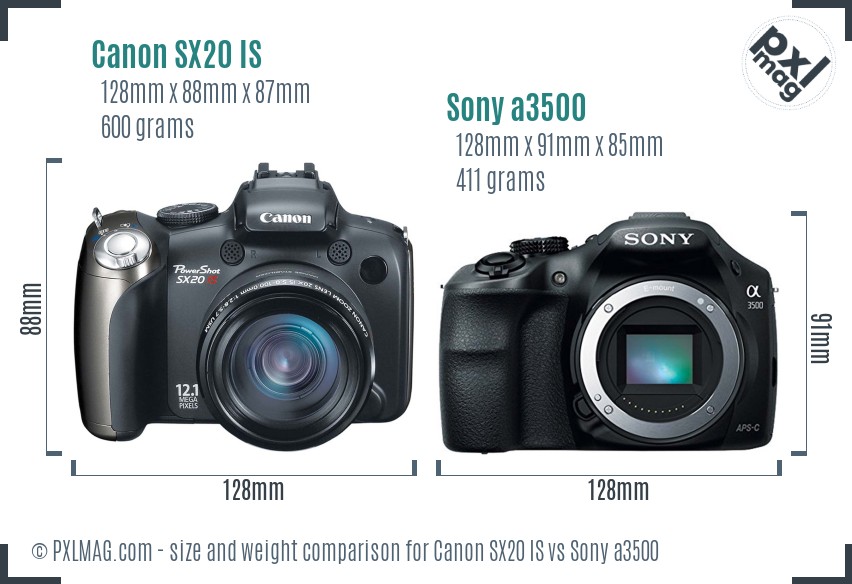 Canon SX20 IS vs Sony a3500 size comparison Canon SX20 IS vs Sony a3500 size comparison