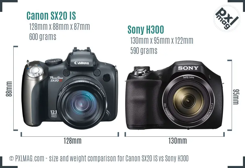 Canon SX20 IS vs Sony H300 size comparison