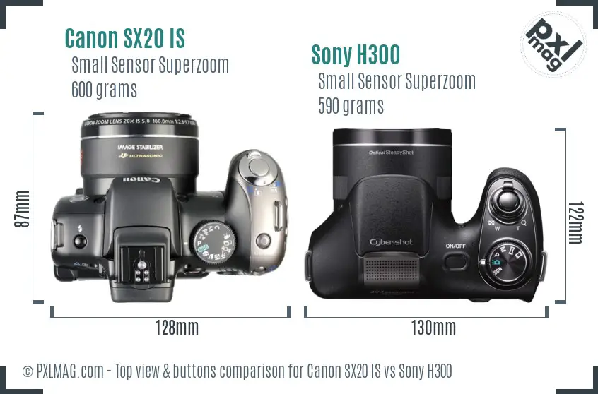 Canon SX20 IS vs Sony H300 top view buttons comparison