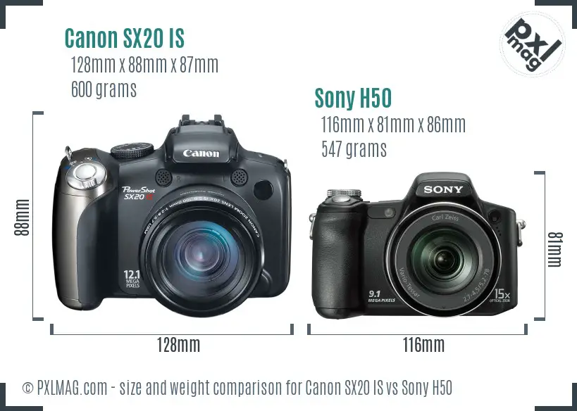 Canon SX20 IS vs Sony H50 size comparison