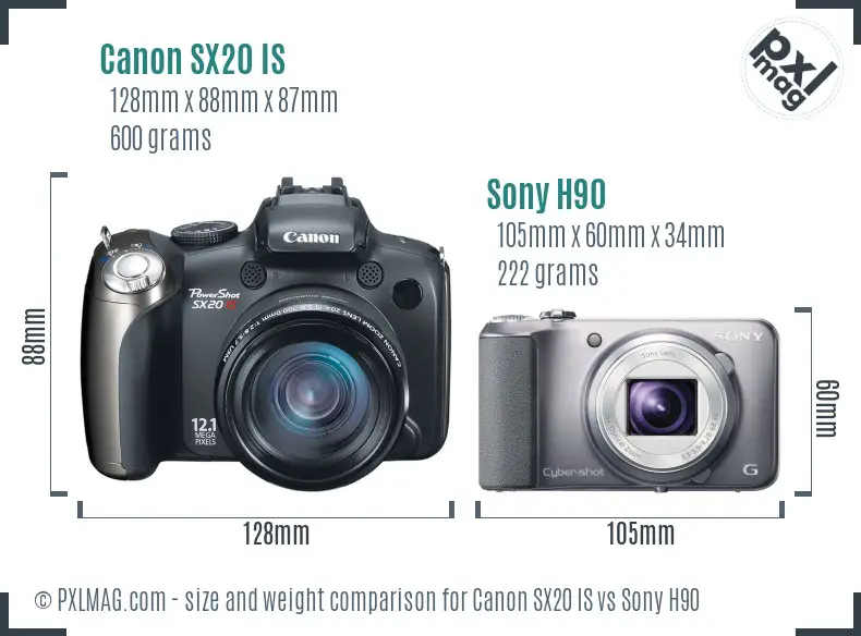 Canon SX20 IS vs Sony H90 size comparison