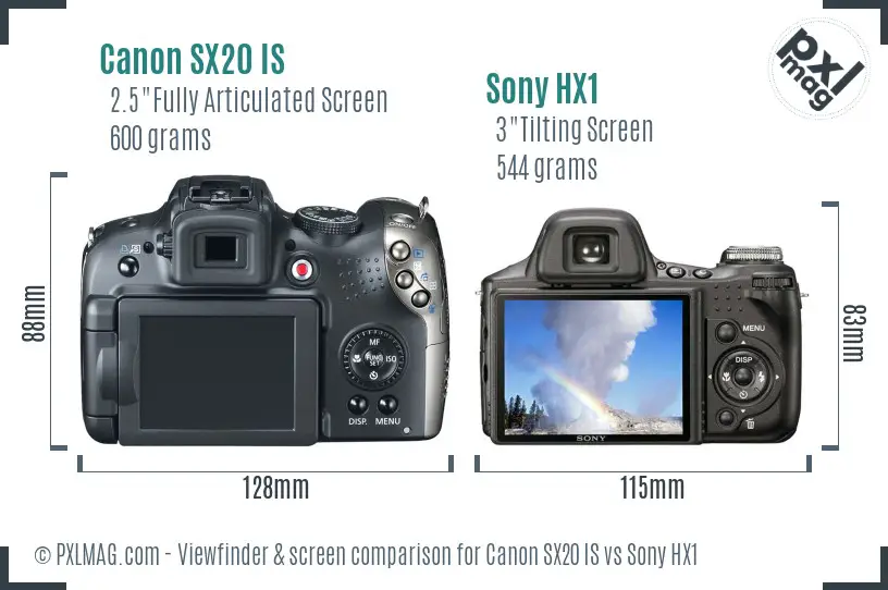 Canon SX20 IS vs Sony HX1 Screen and Viewfinder comparison