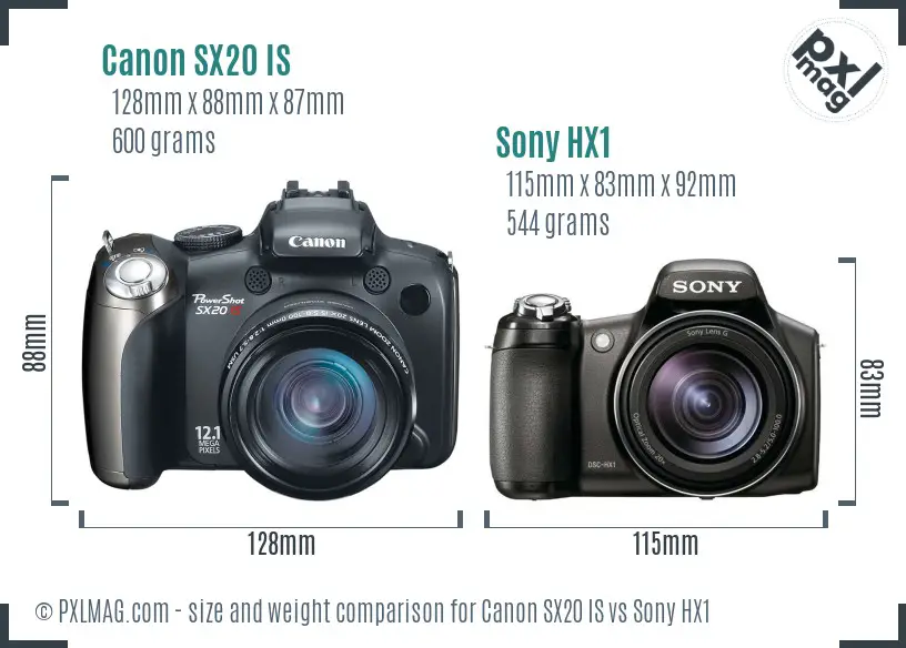 Canon SX20 IS vs Sony HX1 size comparison