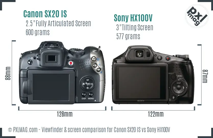 Canon SX20 IS vs Sony HX100V Screen and Viewfinder comparison