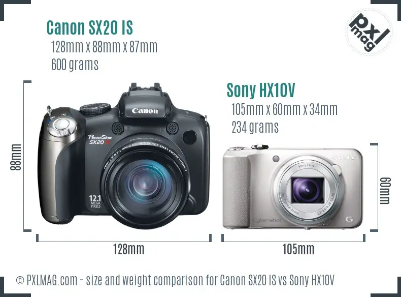 Canon SX20 IS vs Sony HX10V size comparison