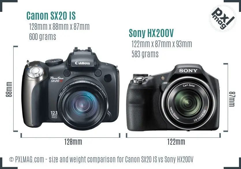 Canon SX20 IS vs Sony HX200V size comparison