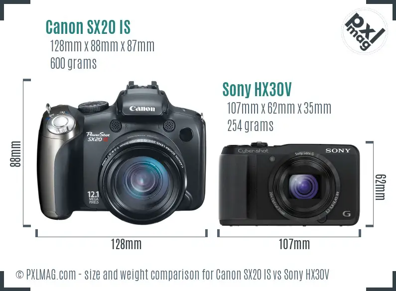 Canon SX20 IS vs Sony HX30V size comparison