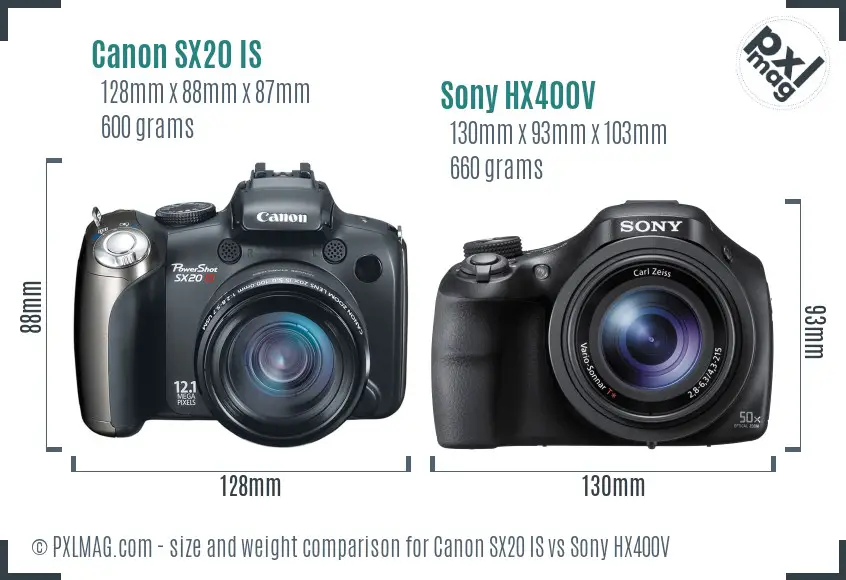 Canon SX20 IS vs Sony HX400V size comparison