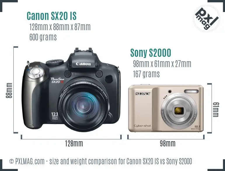 Canon SX20 IS vs Sony S2000 size comparison Canon SX20 IS vs Sony S2000 size comparison